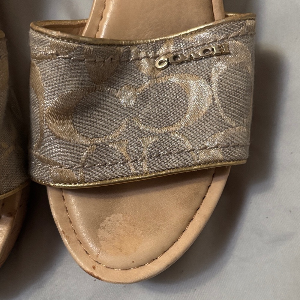 Coach Joanne Metallic Gold & Beige Signature Slide Mules - Picture 4 of 9